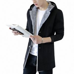 Мужская теплая куртка с капюшоном 2023 Зима MenTrench Plus Veet Утолщение Slim Fit Шерстяное пальто Тренч o6lq #