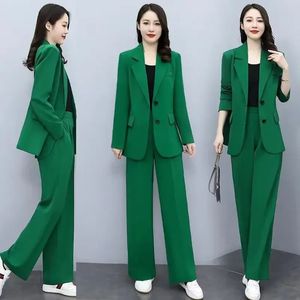 Autumn Casual Suit Jacket Pants Twopiece Womens Fashionloose Blazers byxor Set Female Elegnat Professional Wear 240327