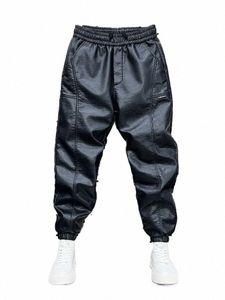 Trendy Motosiklet Deri Pantolon Erkekler Hip Hop Harem Gevşek Pantolon Açık Jogger Swearpants Lüks Marka Yüksek Kaliteli Giyim L4v2#