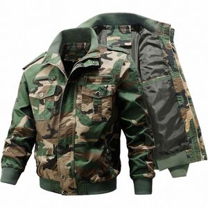 Camo Cargo Jackets Men Big Size Militar Multi-bolso resistente ao desgaste Bomber Windbreaker Coats Outdoor Air Force Tactical Jacket Z0BX #