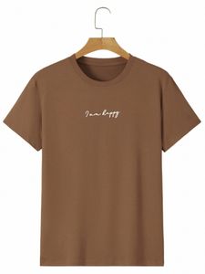 Mäns Fible Casual Jag är glad tryckt rund hals t-shirt 882d#