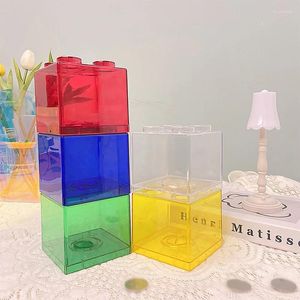 Storage Bottles Blocks Shape Coin Box Kids Money Bank Transparent Stackable Toy Gift For Children Piggy Saving