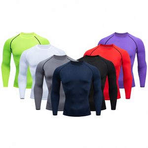 lg Sleeve Men Compri Shirts Running TShirt Fitn Tight Sport Training Jogging Tops Gym Sportswear Quick Dry s8US#