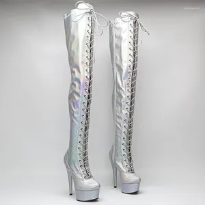 Dans Ayakkabıları Leecabe 15cm/6inch Pole Dans, Seksi Dizdeki Botlar Holo Renkli Dancer Boot