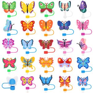 19 Designs Butterfly Flower Straw Covers Cap Silicone Straw Toppers Återanvändbara halmtips för 6-8 mm drickslag, bärbara dammsäkra halmproppar Skydd