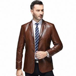 natural Sheep Leather Casual Suit Men's Jacket Slim Spring and Autumn Thin Secti Black Brown n4zH#