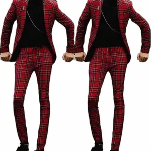 classico plaid rosso Costume Homme Abiti eleganti da ballo di fine anno Blazer skinny Terno Abiti da uomo formali Terno Abbigliamento maschile Set di lusso Q41r #