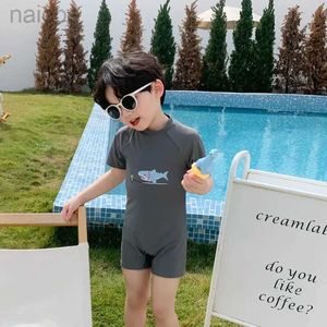 One-Pieces Childrens One Piece Swimsuit Baby Boys Short Sleeve Quick-Dry Shark Print Surfing Suit Kids Swimwear Toddler Bathing Suit 24327