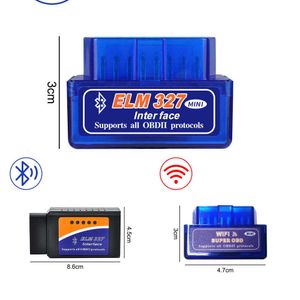 Uppgradera OBD2 -skanner ELM327 Bil Diagnostisk detektorkod Läsarverktyg V1.5 WiFi Bluetooth OBD 2 för iOS Android Auto Scan Reparationsverktyg