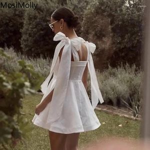 Abiti casual Abito in cotone Bianco Donna Vacanza estiva Appuntamento Indossare un simpatico fiocco in nastro Mini stile francese