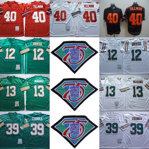Vintage 1994 Foobtall 39 Larry Csonka Jersey 12 Bob Griese 13 Dan Marino 40 Pat Tillman Retro Uniform Green White Red Black Stitched 75 -årsjubileum