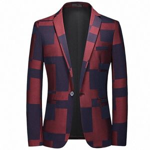 2023 FI New Men's Casual Busin Printing Printing Slim Fit Blazers Suct Suct Dr Coat Large Size 6XL H72O#