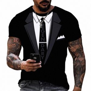 fi camisetas masculinas 3d impressão terno e gravata padrão simples manga curta camiseta para roupas masculinas high street streetwear tops z6hw #