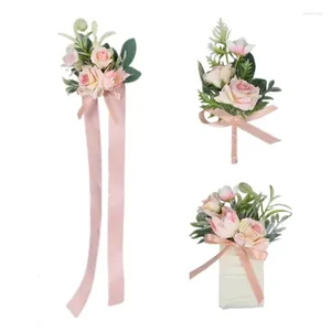 Flores decorativas Rosa dama de honra Flower Corsage Bride Silk Broche Pin para mulheres Presente de casamento 95