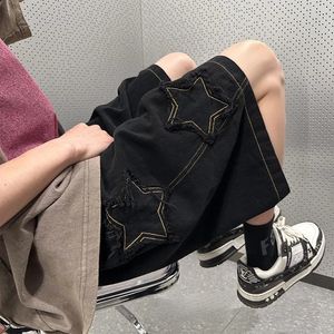 Hip Hop Denim Shorts Y2K Herr Streetwear Breeches Star Korean Harajuku Pocket Cargo Short Bermudas Jeans Shorts kläder 240319