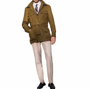 Orta uzunlukta LG Kollu Çok Cepler Sıradan Erkekler Windbreaker Kemer Sonbahar Kış Çok Cepleri Yakel Ceket Ceket Şık Out Giyim P8PG#