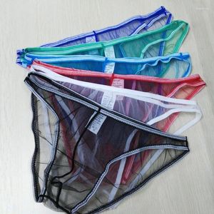 Cuecas moda masculina malha nylon transparente cueca shorts triângulo