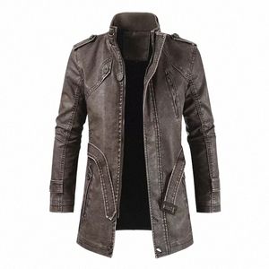men's Thick Fleece Winter Leather Jacket Coat Lg Outwear Fi Warm Casual Vintage Clothing for Men Steampunk Biker Jaqueta U9Rm#