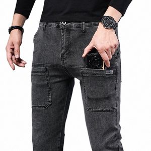 2023 New Men's Slim Jeans Stretch Skinny Multi Pocket Fi Designer Denim Trousers Male Brand Clothes Pants Streetwear K1cv#