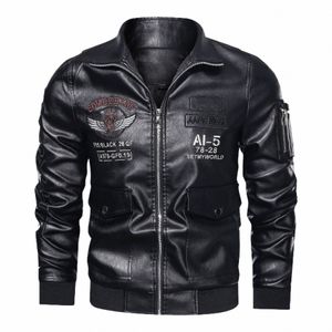 Vintermän Tjock varm skinnjacka Luxury Stand Collage Brodery Motorcykeljacka Päls Men's Street Fi Trend Pu Jacket 90yo#