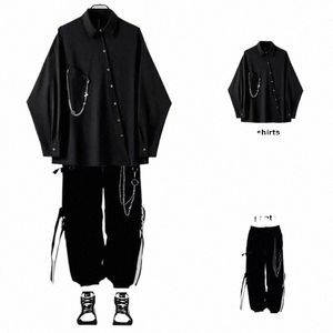 Arens Nero Gotico Camicette Vintage Casual Streetwear Harajuku Camicia Primavera Autunno Oversize Asimmetrico Top Punk Lg Manica 50O0 #