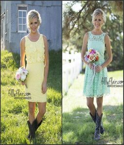 2016 Short Lace Bridesmaid Dresses Juvel Neck A Line Country Style Knäslängd Summer Beach Maid of Honor Gowns Custom Formal Part5113257