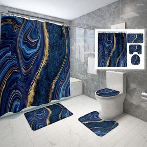 シャワーカーテンダークマーブルカーテンセットラグジュアリーゴールドスレッドブラックテクスチャパターンバスルーム装飾ノンスリップカーペットバスマットトイレ