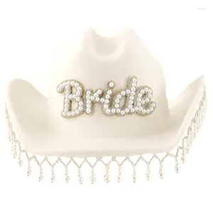 Berety Fringed Cowboy Hat for Bridal Druhny Sztuczne perłowe role odgrywać kostium Halloweenowy zaopatrzenie na imprezę