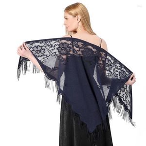 Scarves Sweet Pretty Elegant Hollow Tassel Lace Rose Floral Knit Triangle Mantilla Scarf Women Ladies Shawl Wrap