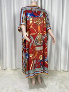 Women's Swimwear 2024 African Saudi Arabian Scarf Loose Print Silk Maxi Dress Summer Beach Bohemian Robe Kaftan Kimono Short Sleeve C47