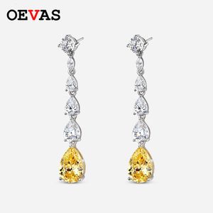 Oevas 100% 925 prata esterlina 913mm gota de água amarela brincos de diamante de alto carbono para mulheres espumantes jóias finas presentes 240327