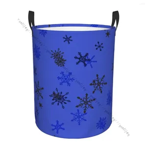 Çamaşır çantaları kirli sepet katlanabilir organizatör mavi kış kar taneleri kıyafetleri engelli ev depolama