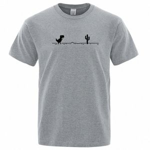 Mens Camisetas Impresso Dinosaur Cactus Engraçado Tops Verão Cott T-shirt para Homens Casual O-pescoço Camisetas Streetwear Básico Top 17nU #