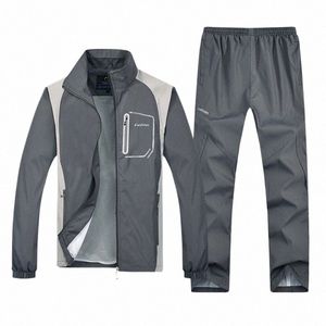 Nya män set Spring Autumn Men Sportwear 2-stycken Set Sporting Suit Jacket+Pant Sweatsuit Male Clothing Tracksuit Size L-5XL Y7ZB#