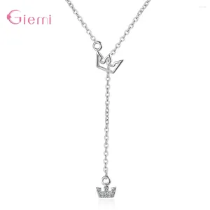 Chains Cute Princess Crown Choker Necklace 925 Sterling Silver Cubic Zirconia Chain Pendant Women Jewelry Gifts