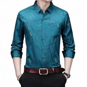 men's Casual and Fiable Lg Sleeved Printed Shirt, N Iring and Wrinkle Resistant Busin Top 50Oc#