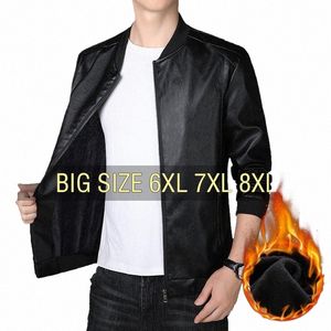 winter Leather Jacket Men Bomber Retro Fleece Motorcycle Jackets Plus Size 6XL 7XL 8XL Coats Flannel Warm Comfort High Quality P33D#