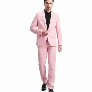 Taze Pembe Erkekler Takım İki Parçalı Jacket+Pantolon Set İnce Fitting Zarif Fi Yüksek kaliteli erkek resmi giyim T71A#