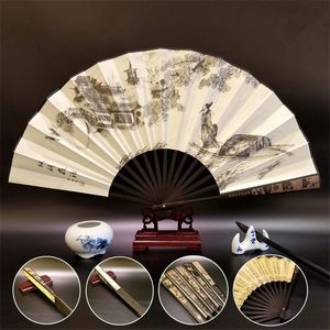 1PCS Vintage Silk Solding Fan Chinese Style Bamboo Dance Hand Wedding Party Domowe ozdoby 240325