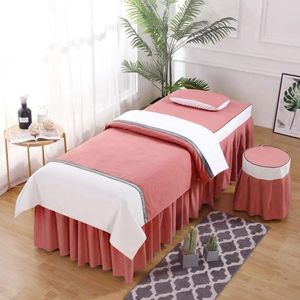 Yatak takımları pamuk keten 4pcs güzellik salonu masaj spa terapi yatak çarşafları yatak eti tabure yastık kılıf dulvet kapak