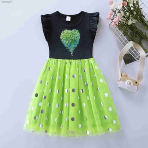 Sukienki dziewczyny wiosna/lato nowy festiwal bez rękawów Green Leaf Love Print Botton Mesh splatane sukienka sh1717 yq240327