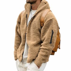 mens Two-sided Suede Fleece Work Jacket Warm Thermal Winter Hooded Coat Solid Color Outwear Windbreaker 12HQ#