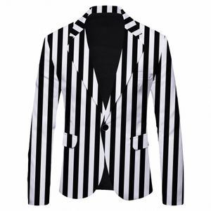 brand Men's Striped Polka Dot Casual Blazers Autumn Spring Fi Slim Suit Jacket Blazer Masculino Male Clothing Tops Homme p9Ss#