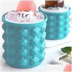 Ice Buckets And Coolers Orders Portable 2 In 1 Large Sile Cube Mold Maker Tray Bucket Wine Cooler Beer Cabinet Kitchen With Lids For P Dhfjk