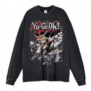 yugi Muto Sweater Vintage Wed Anime Yu Gi Oh Lg Sleeve T shirts Sweatshirts Oversized Pullover Tops Tees Men 100% Cott p4f3#