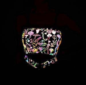 Женские майки грибного цвета радуги, светоотражающие майки, женские модные сексуальные блестящие ночные отражающие свет укороченные топы, готический винтажный корсет