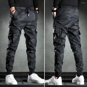 Calças masculinas carga homens moda 2024 streetwear camuflagem cordão multi bolsos bottoms tornozelo amarrado calças tático jogger