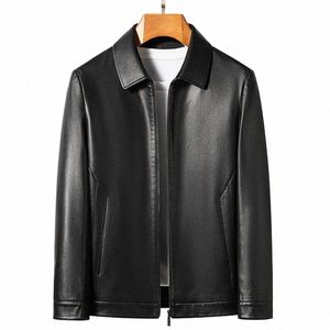 2024 Frühling und Herbst Herren Echtes Leder Polo Mock Neck Jacke Fi Slim Schaffellmantel Schwarz Grau Ehemann Geschenk Jugend Q7FM #