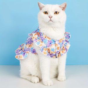 1PCパープルフローラルドッグドレス、かわいい猫のスカート、犬と猫のためのペットの通気性ドレス