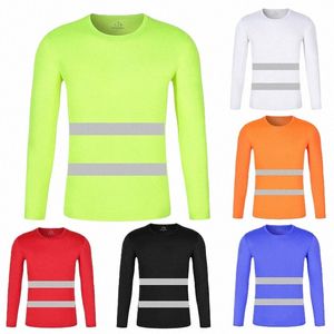 fluorescent High Visibility Shirts Reflective Safety t-Shirt Lg Sleeve Hi Vis Shorts Quick Dry Cstructi Work Wear J1ag#